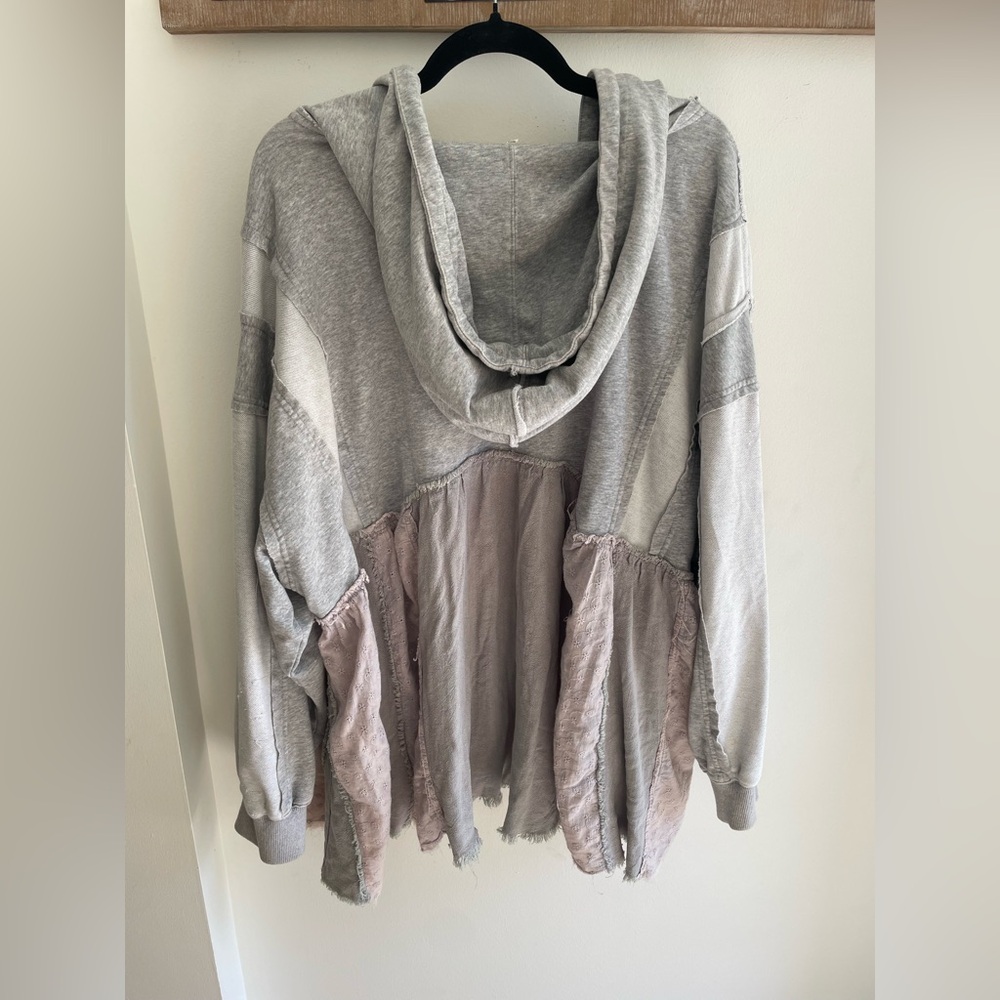 Blue Velvet Patchwork Hooded Sweatshirt in Light Gray - Picture 7 of 7